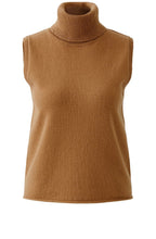 Camel Roll Neck Sleeveless Fine Knit Top
