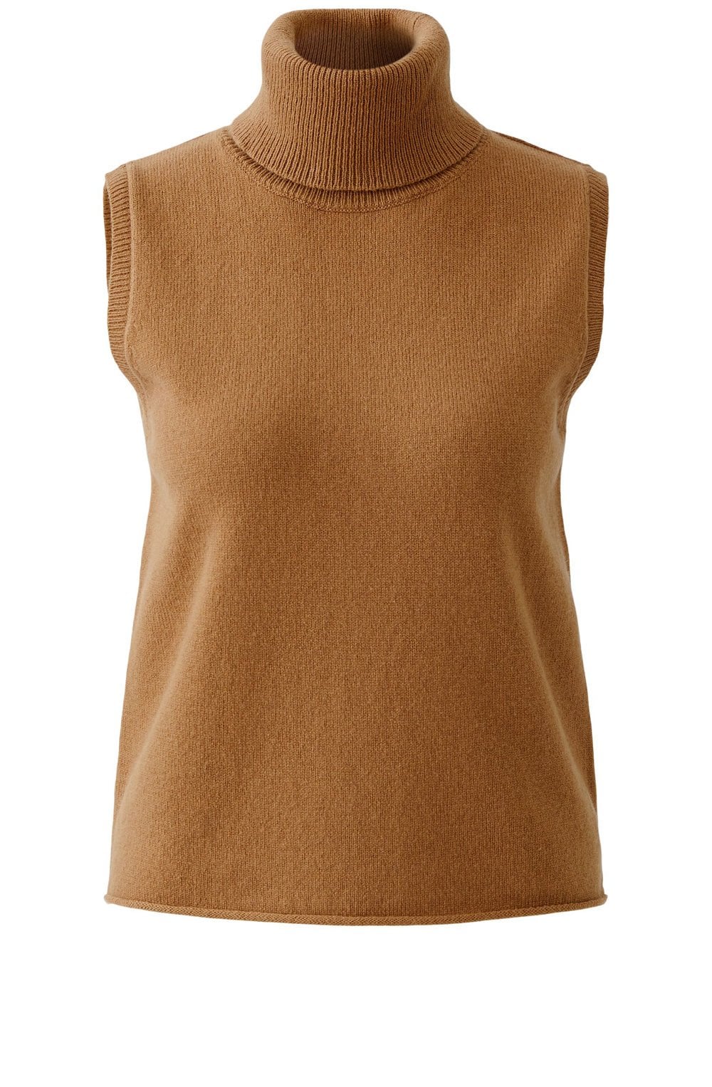 Camel Roll Neck Sleeveless Fine Knit Top