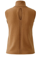 Camel Roll Neck Sleeveless Fine Knit Top