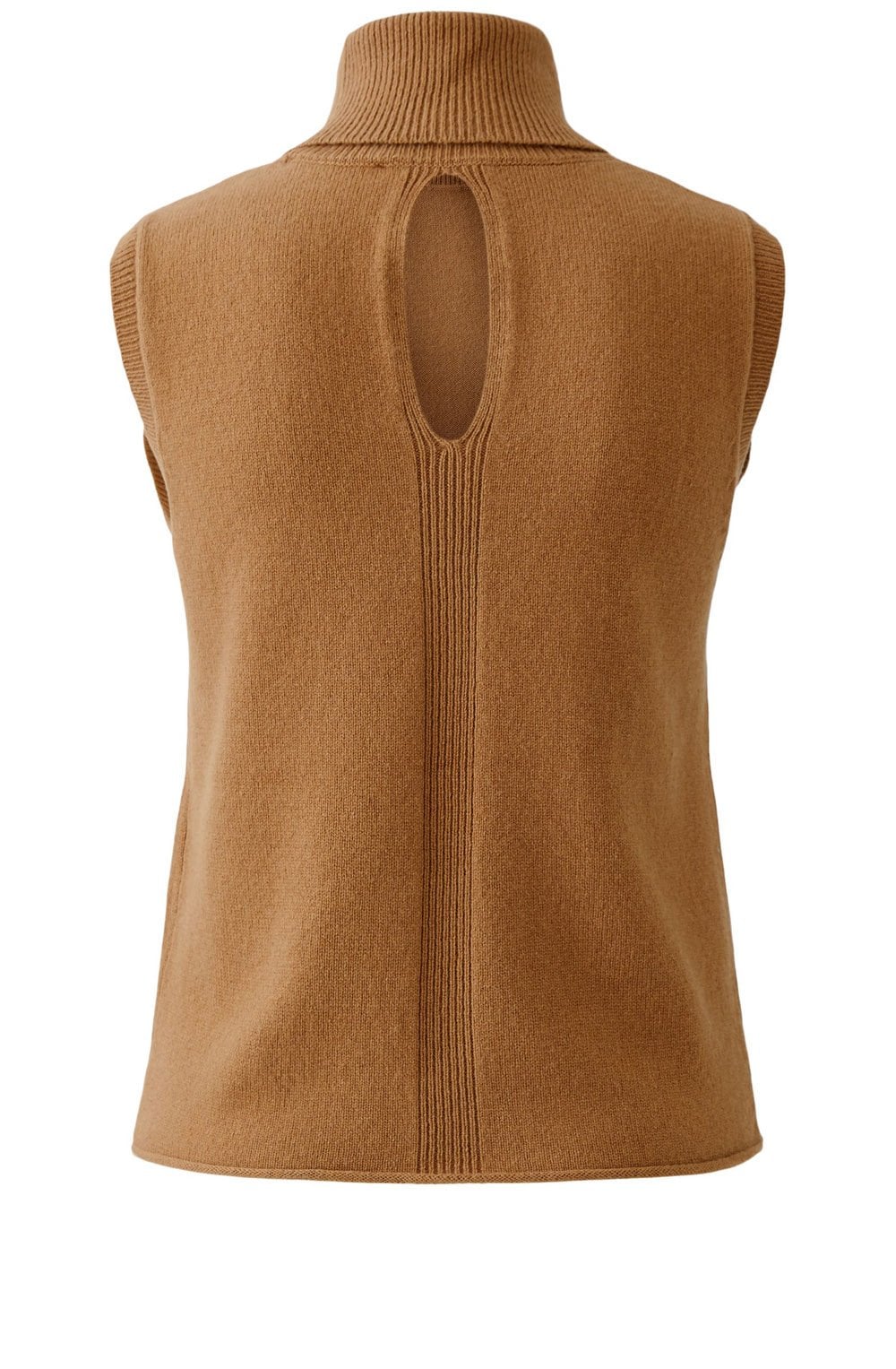 Camel Roll Neck Sleeveless Fine Knit Top