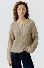 Camel Shimmer and White Ribbed Knit Jumper