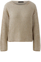 Camel Shimmer and White Ribbed Knit Jumper