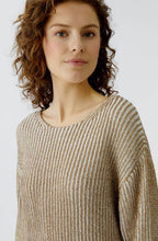 Camel Shimmer and White Ribbed Knit Jumper