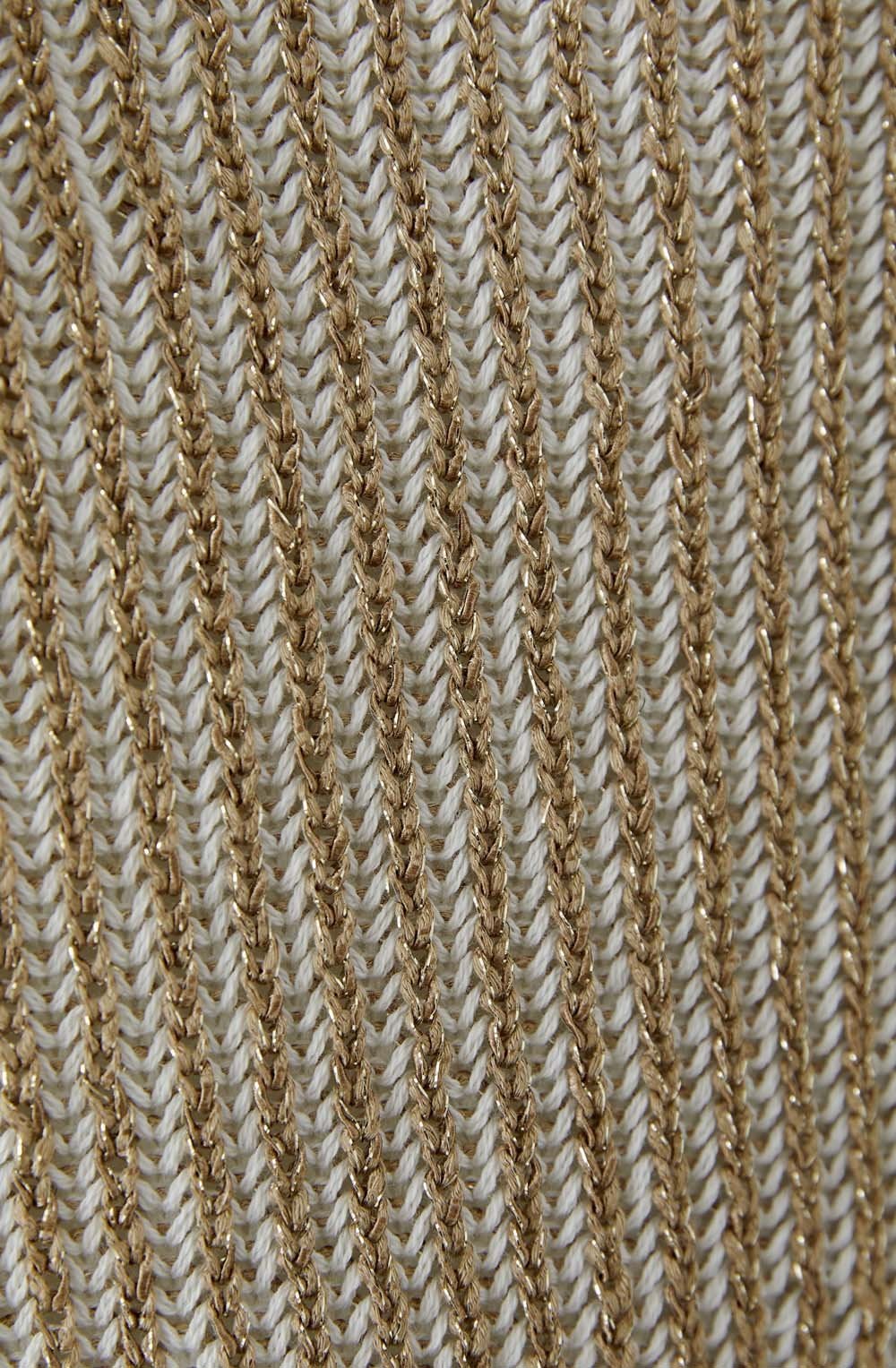 Camel Shimmer and White Ribbed Knit Jumper