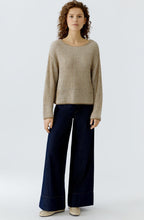 Camel Shimmer and White Ribbed Knit Jumper