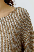 Camel Shimmer and White Ribbed Knit Jumper
