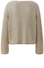 Camel Shimmer and White Ribbed Knit Jumper