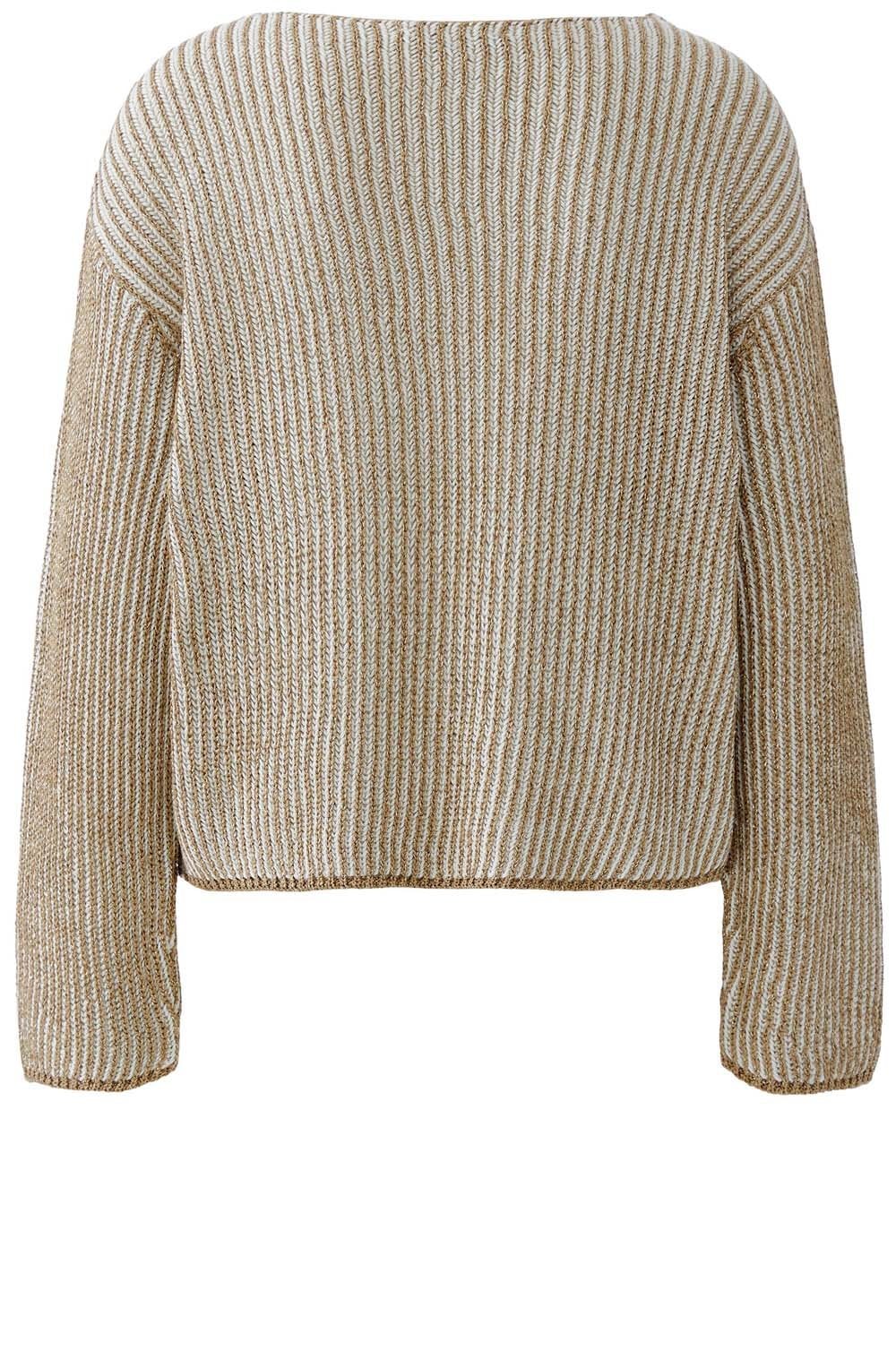 Camel Shimmer and White Ribbed Knit Jumper