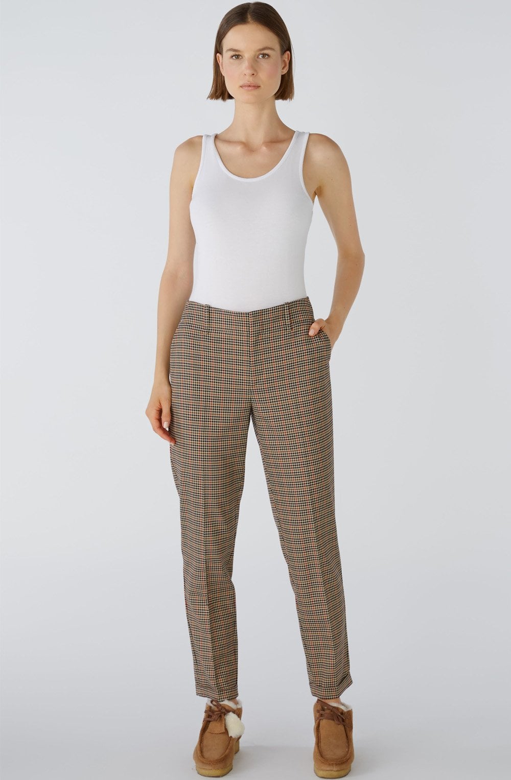 Camel Steel Grey and Red Checked Trousers