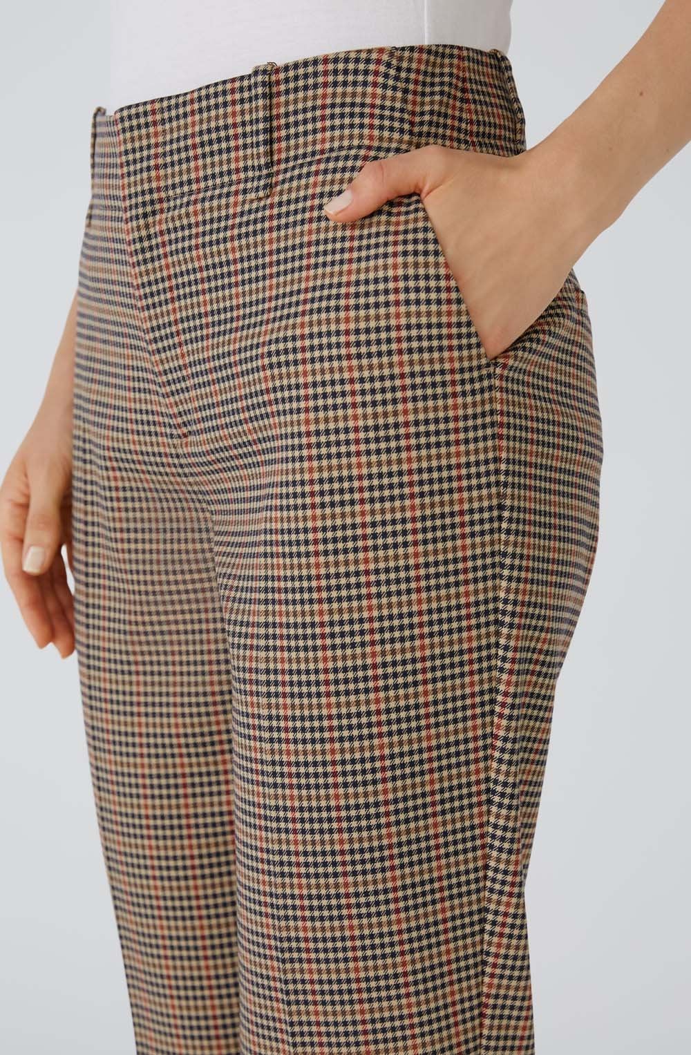 Camel Steel Grey and Red Checked Trousers