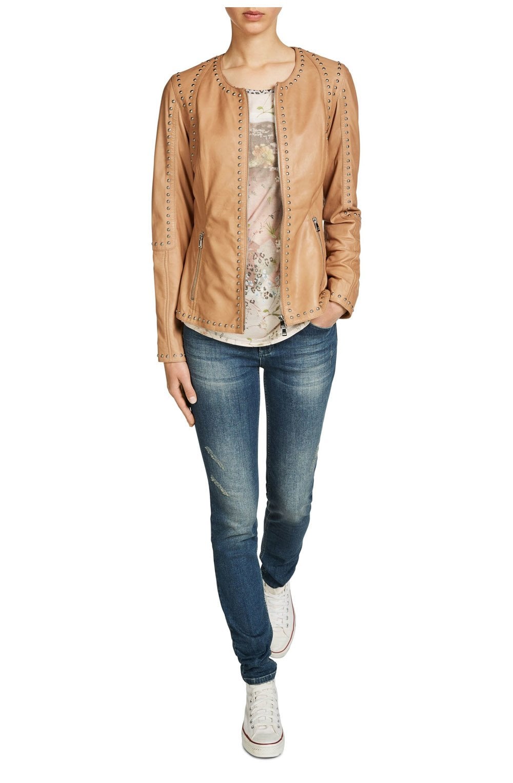 Camel studded Leather Jacket