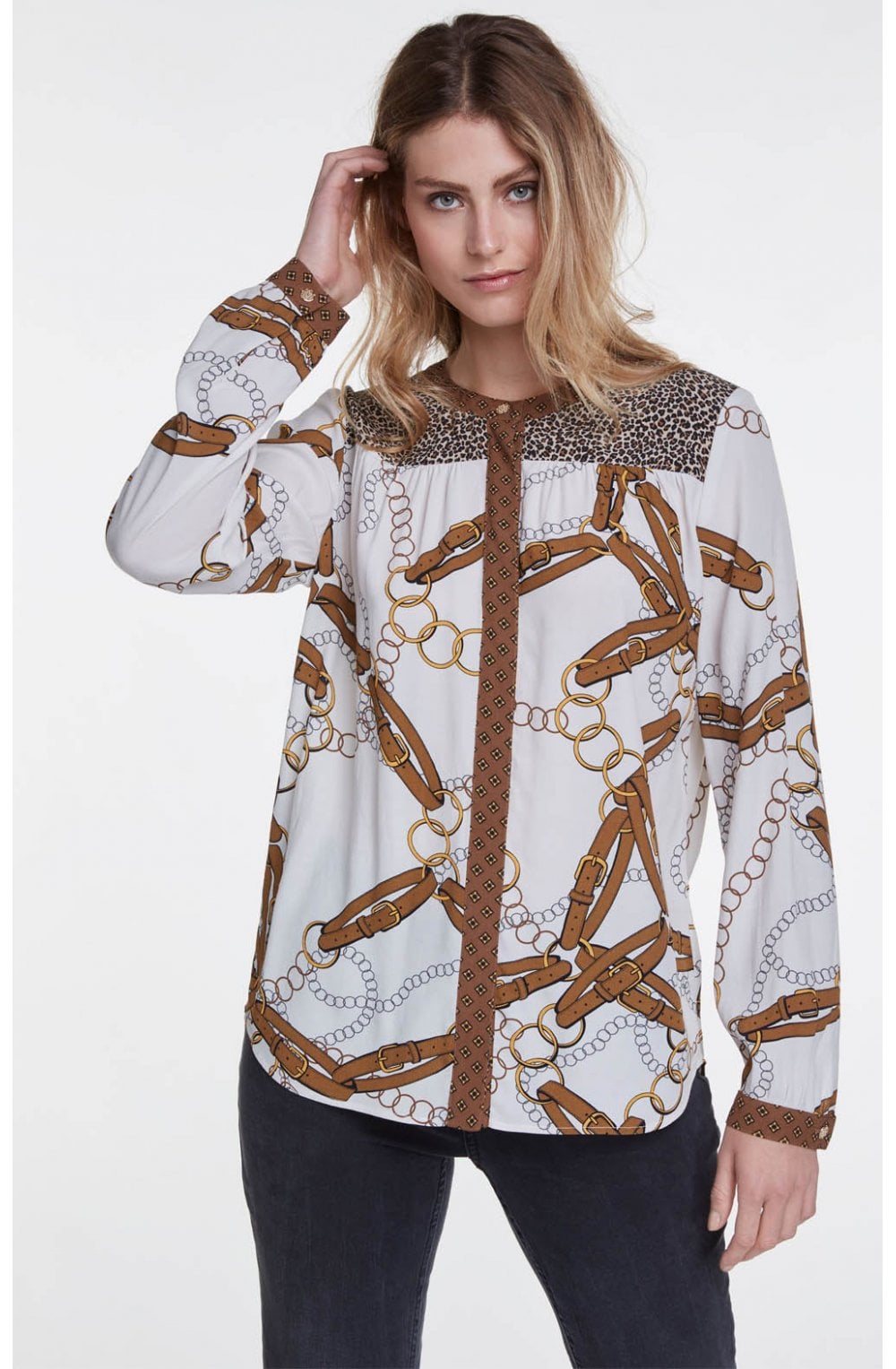 Chain Blelt Print Blouse