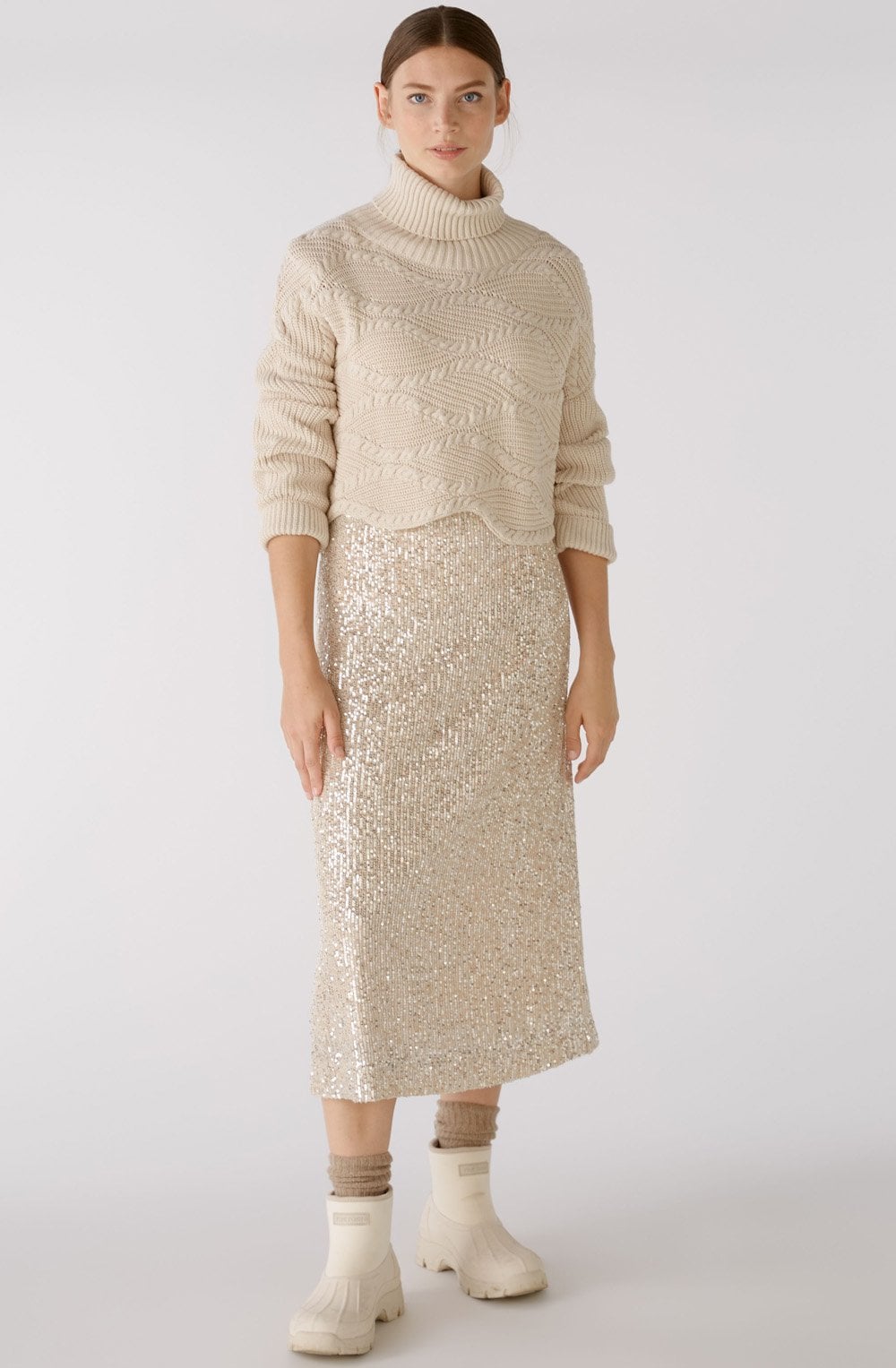 Champagne and Light Silver Sequin Midi Skirt