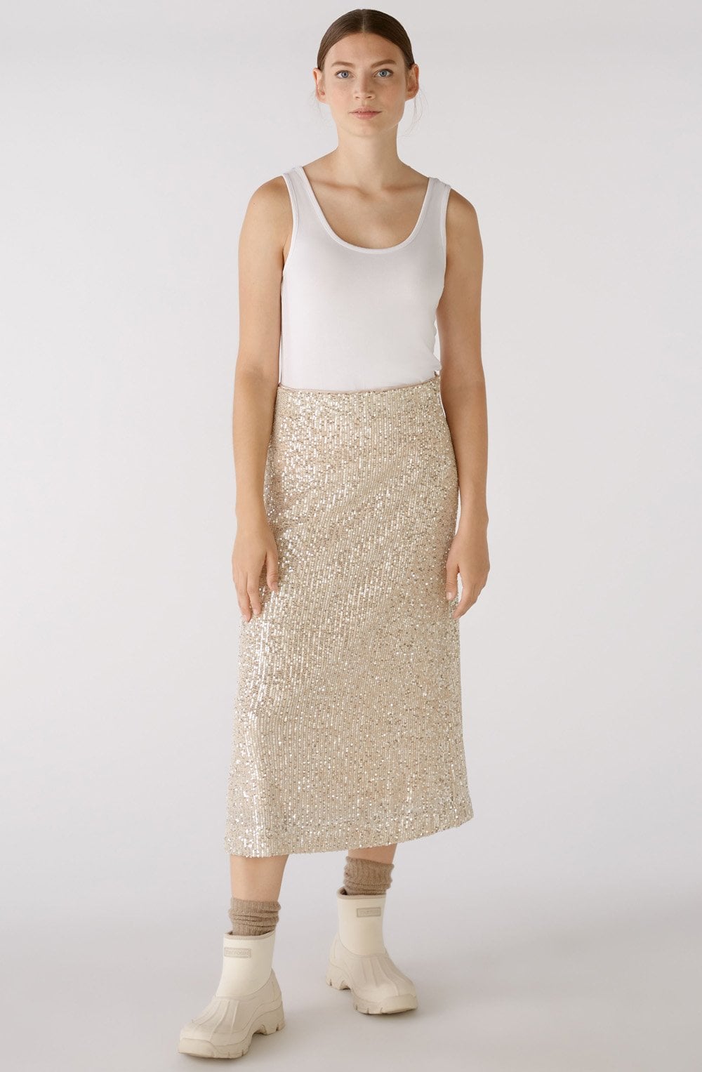 Champagne and Light Silver Sequin Midi Skirt