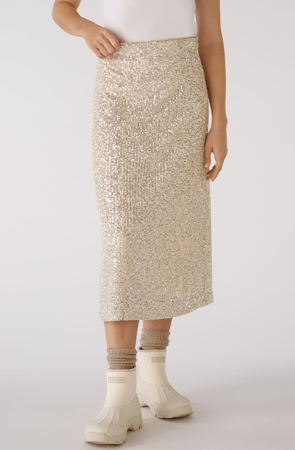 Champagne and Light Silver Sequin Midi Skirt