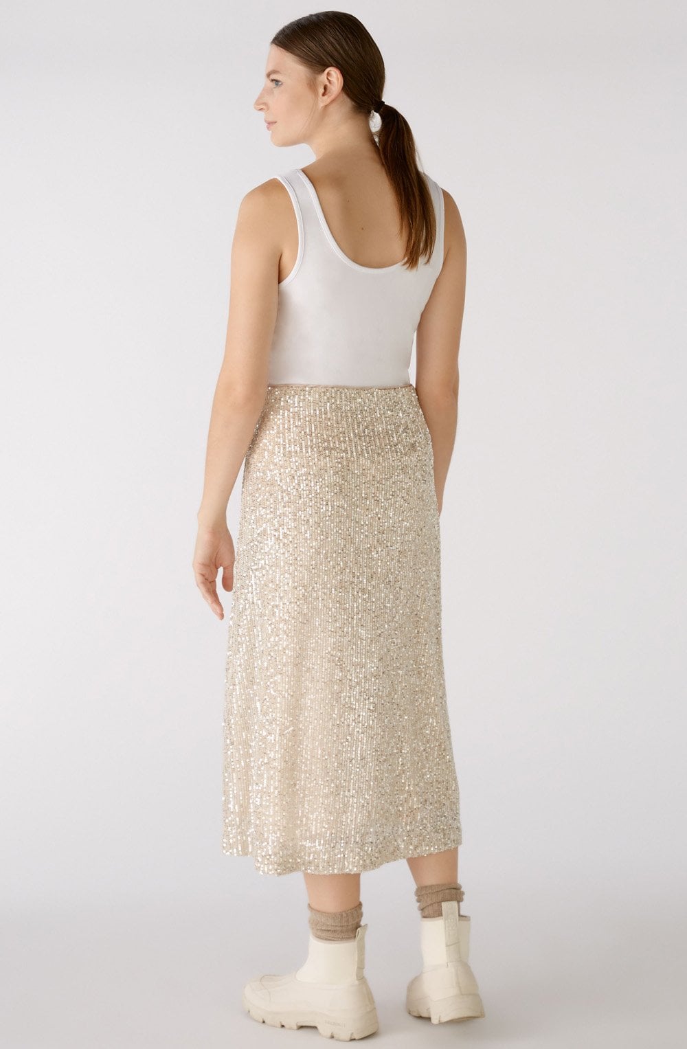 Champagne and Light Silver Sequin Midi Skirt