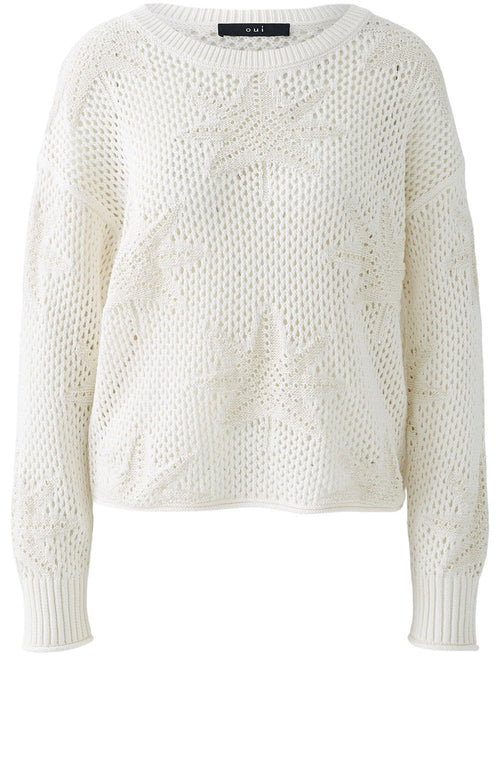 Champagne Open Weave Palm Leaf Pullover