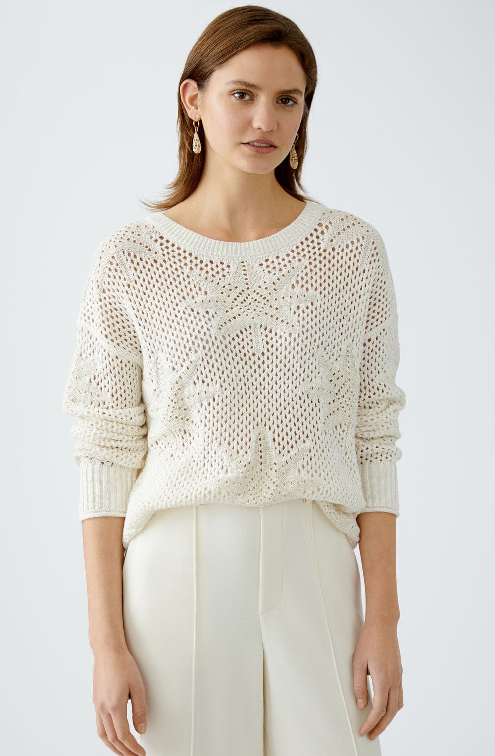 Champagne Open Weave Palm Leaf Pullover