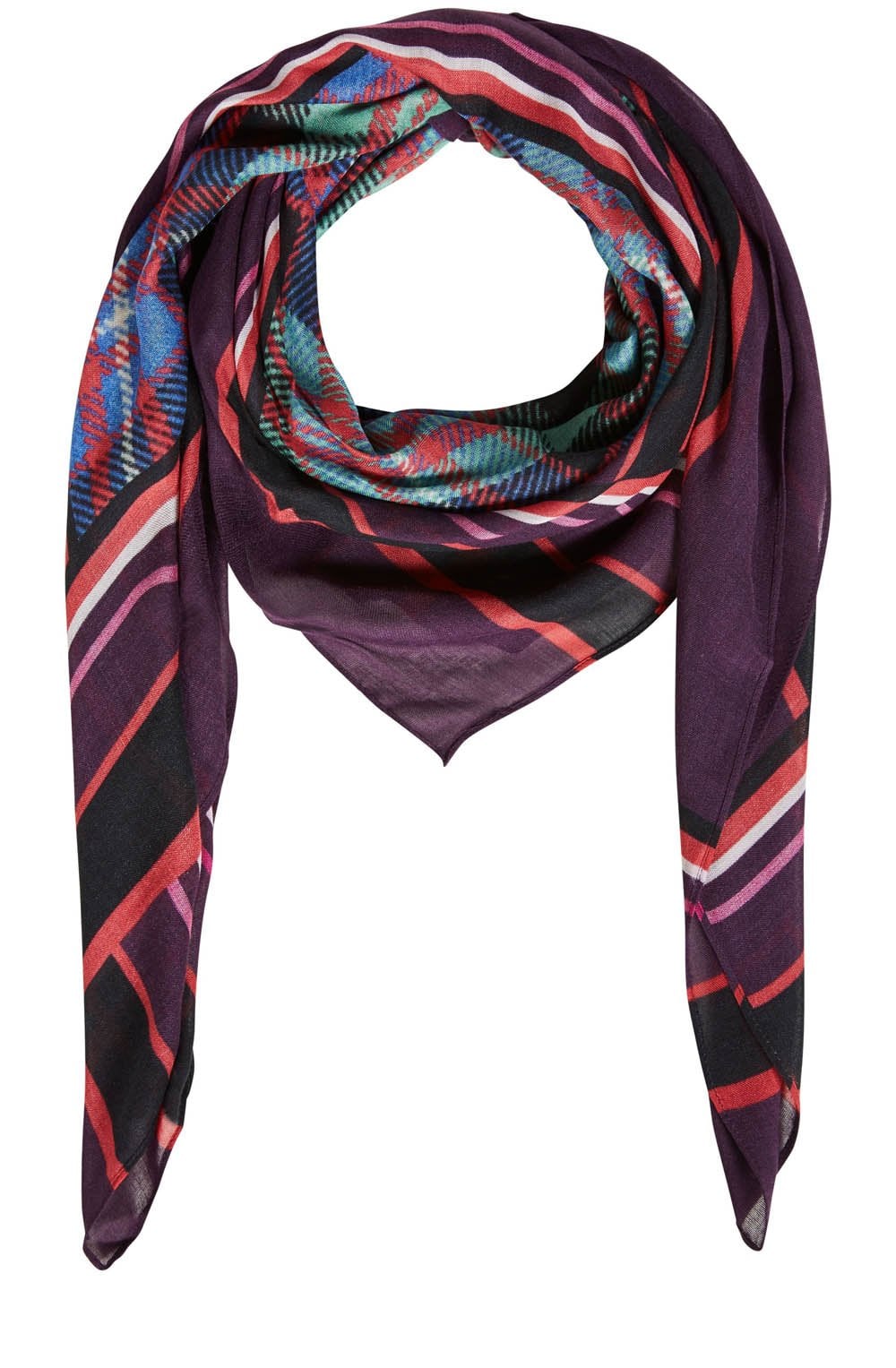 Check & Stripe Print Scarf