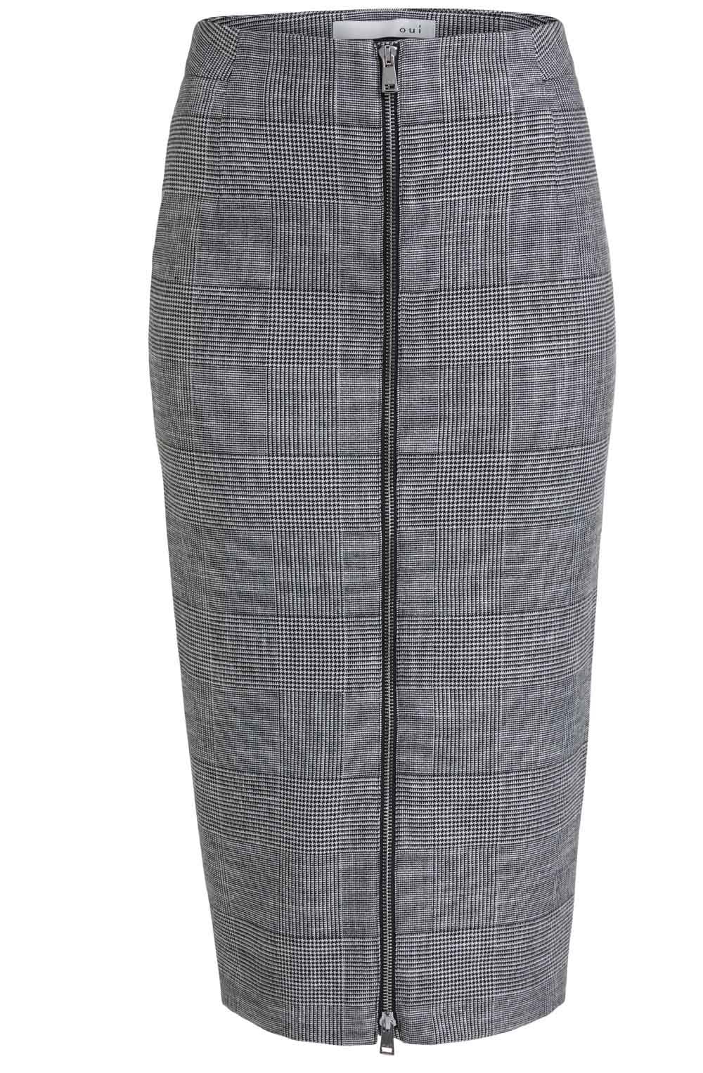Check Zip Front Pencil Skirt