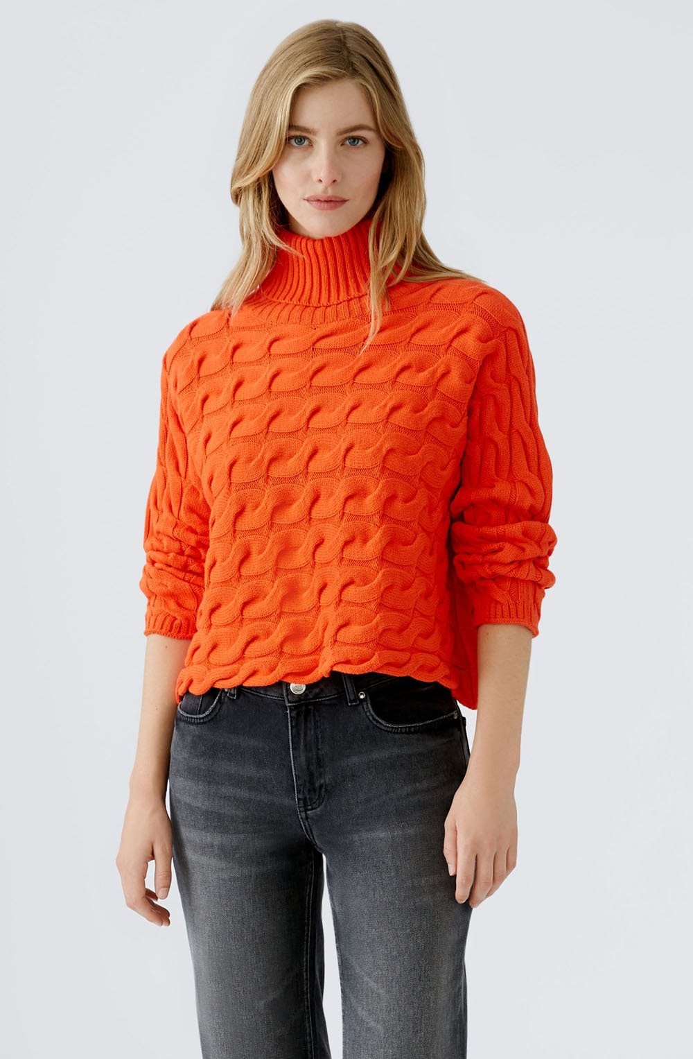 Cherry Tomato Cable Knit Turtle Neck Jumper