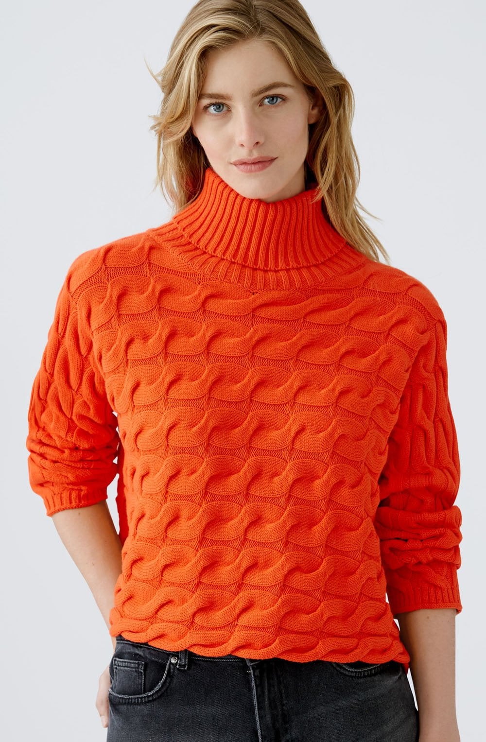 Cherry Tomato Cable Knit Turtle Neck Jumper