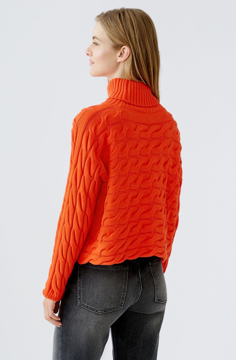 Cherry Tomato Cable Knit Turtle Neck Jumper