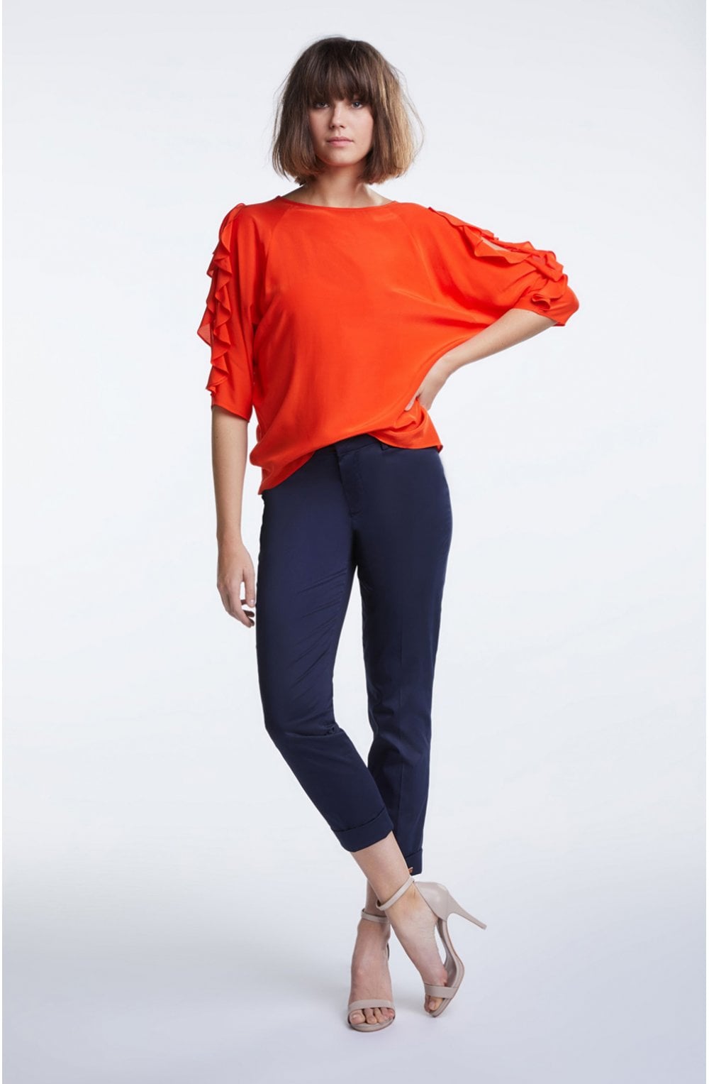 Cherry Tomato Frilled Sleeve Blouse