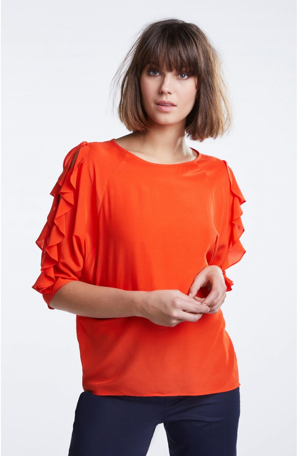 Cherry Tomato Frilled Sleeve Blouse