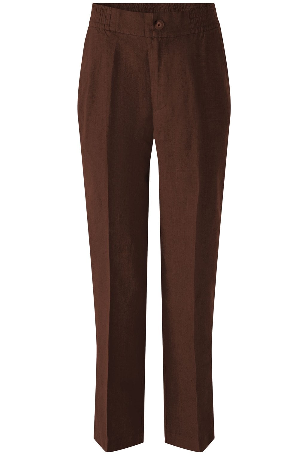 Chocolate Fudge Tapered Linen Trousers