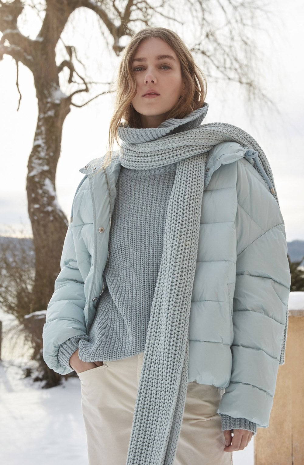 Cloud Blue Chunky Cowl Neck Jumper