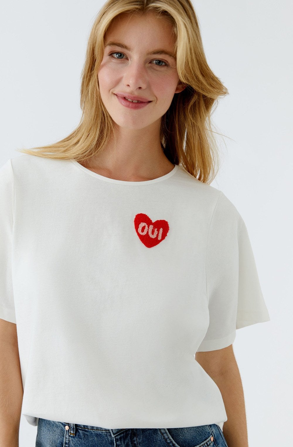 Cloud Dancer Fluffy Embroidered Heart T Shirt