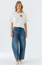 Cloud Dancer Fluffy Embroidered Heart T Shirt