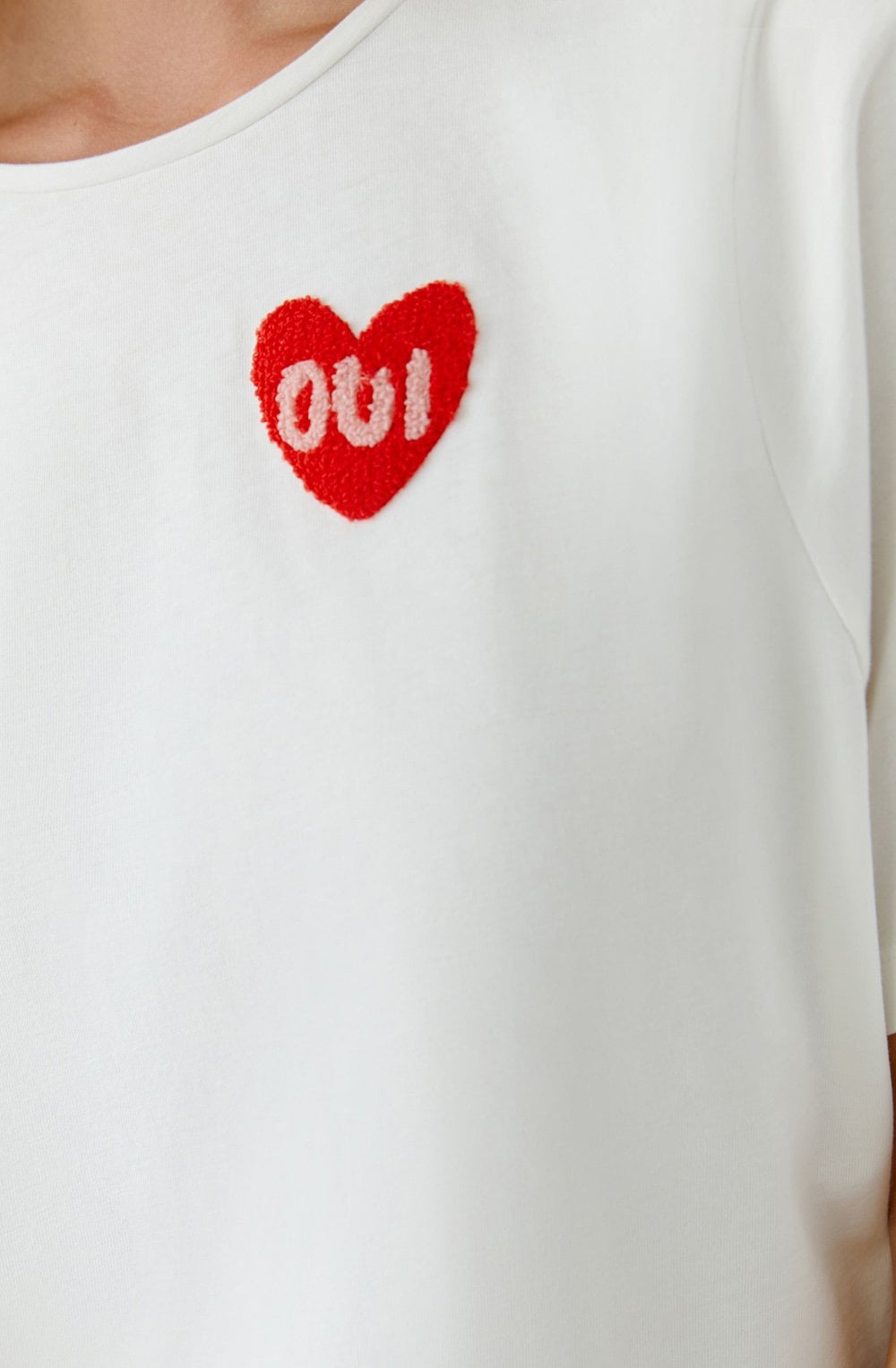 Cloud Dancer Fluffy Embroidered Heart T Shirt