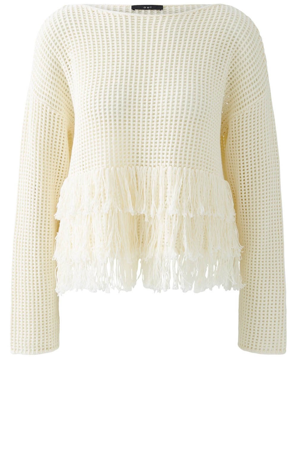 Cloud Dancer Fringed Open Weave Pullover