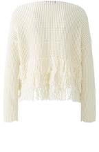 Cloud Dancer Fringed Open Weave Pullover
