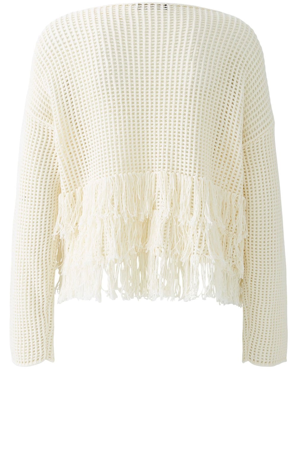 Cloud Dancer Fringed Open Weave Pullover