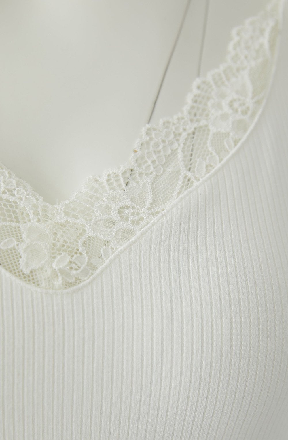 Cloud Dancer Lace and Ribbed Jersey Camisole