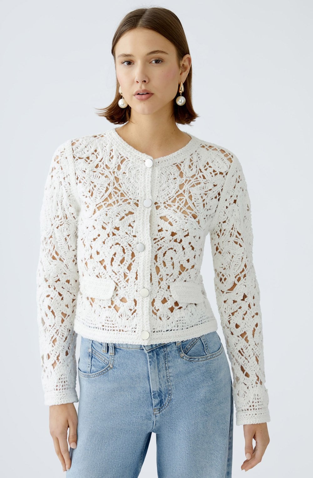 Cloud Dancer Open Knit Crochet Look Cardigan
