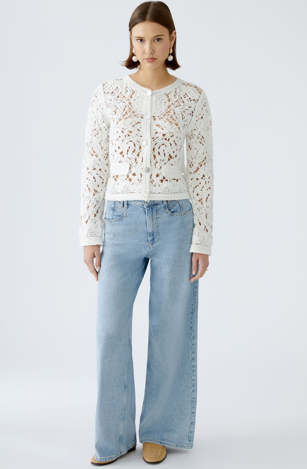 Cloud Dancer Open Knit Crochet Look Cardigan