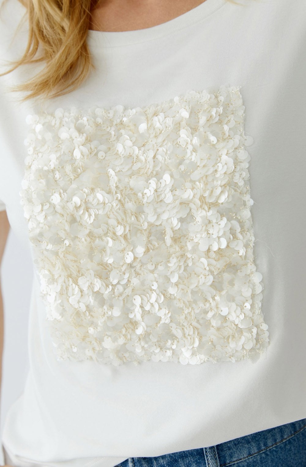 Cloud Dancer Sequin Square T Shirt