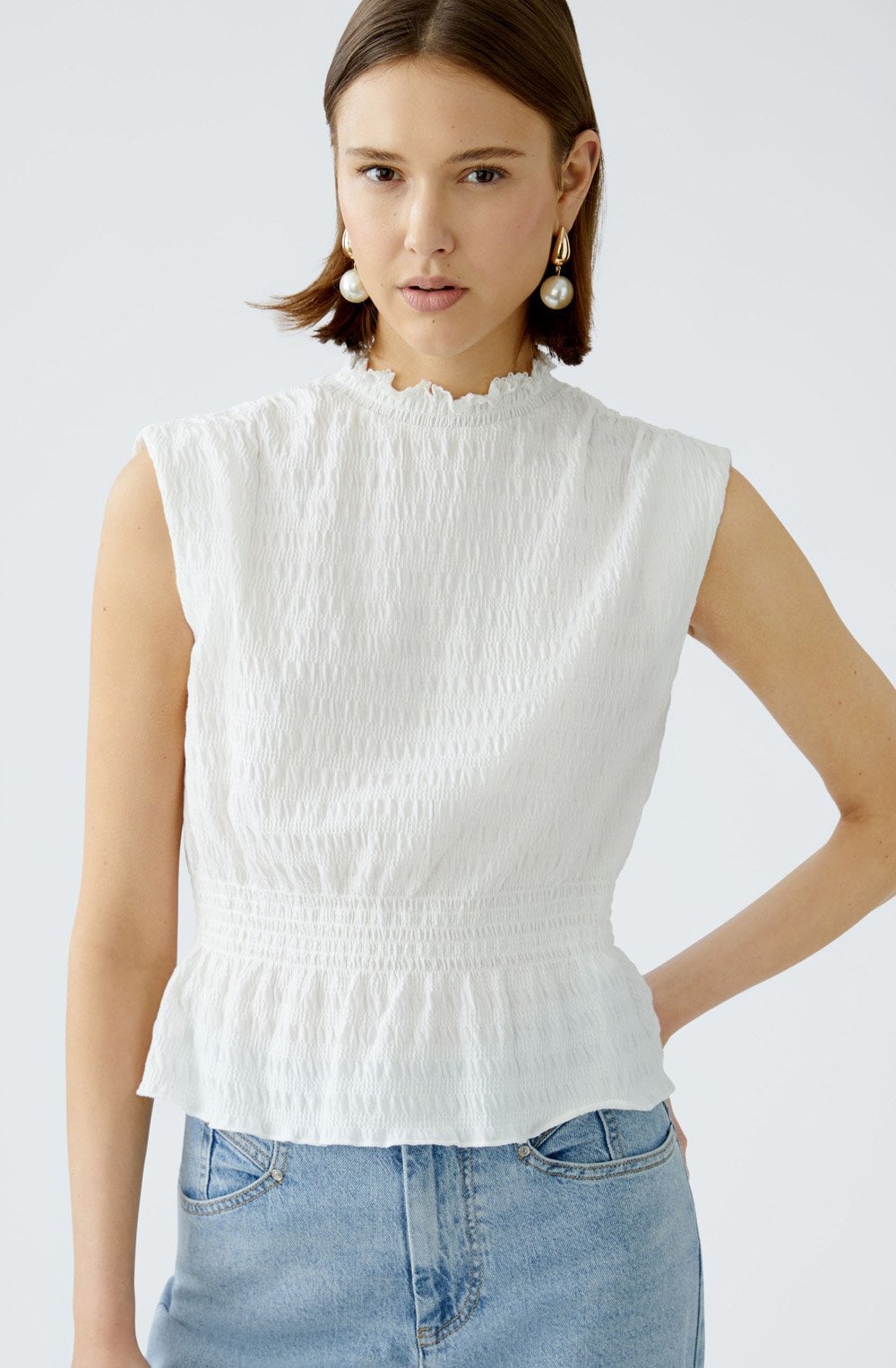 Cloud Dancer Sleeveless Seersucker Top