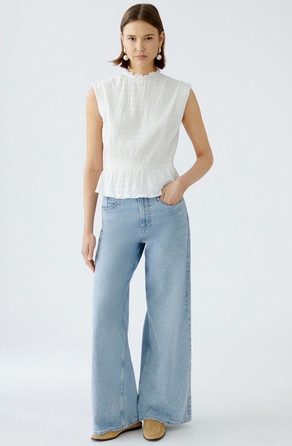 Cloud Dancer Sleeveless Seersucker Top