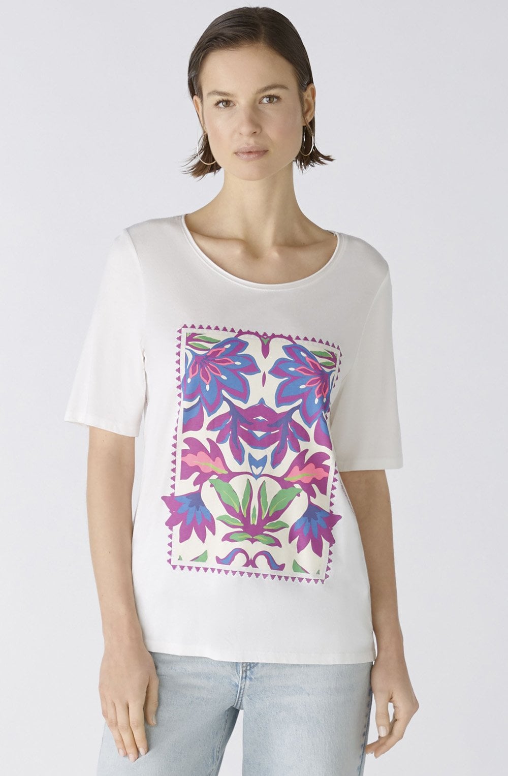 Cloud Dancer T Shirt With Floral Motif