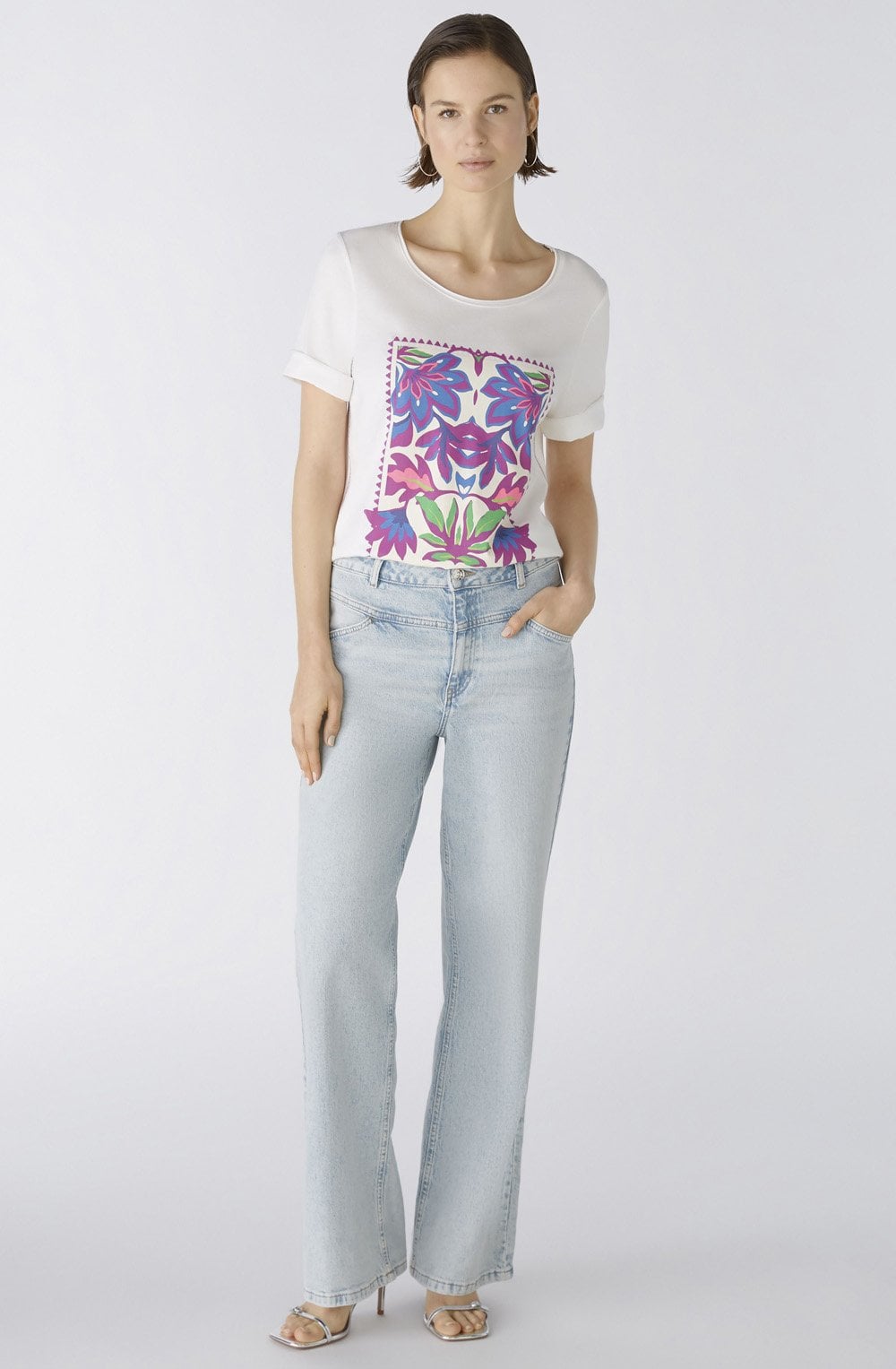 Cloud Dancer T Shirt With Floral Motif