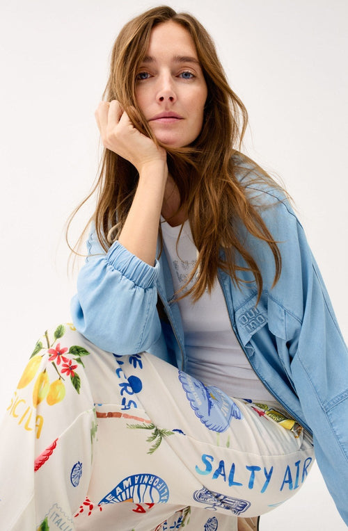 Coastal Print Wide Leg Trousers