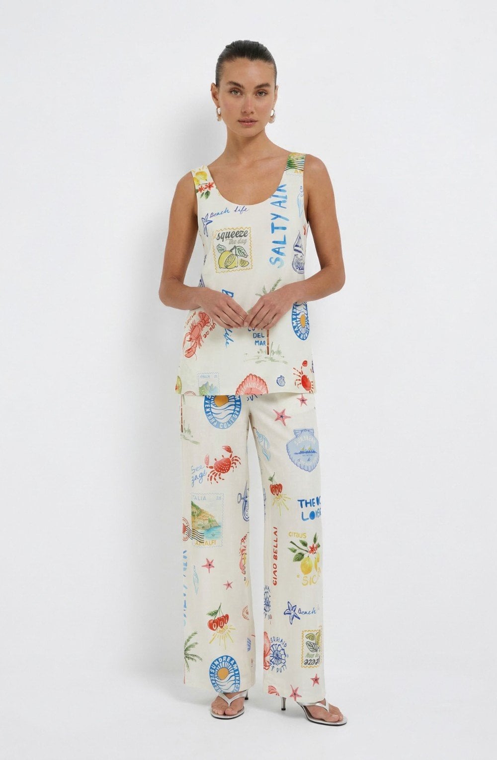 Coastal Print Wide Leg Trousers