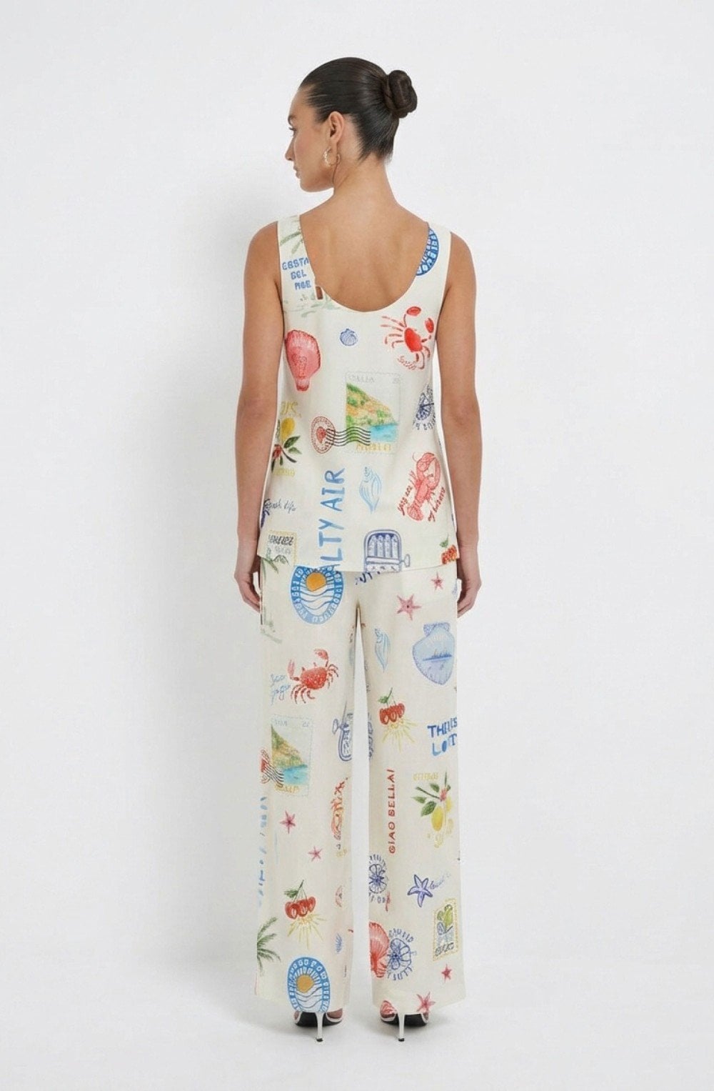 Coastal Print Wide Leg Trousers