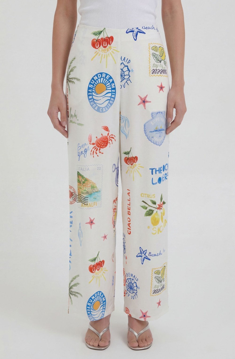 Coastal Print Wide Leg Trousers