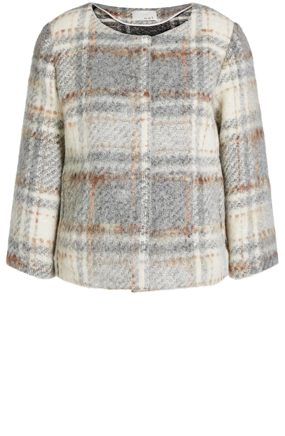 Collarless Check Jacket